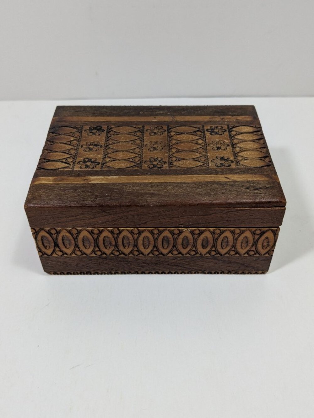 Small Handcarved Polish Poland Wooden Box Hinged Lid Handmade Boho Bohemian
